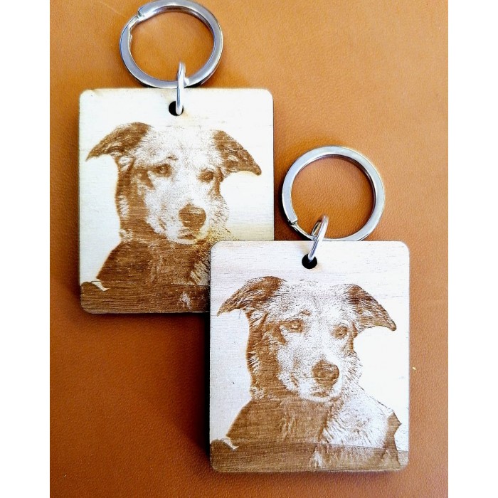 Wooden keychain with photo engraving