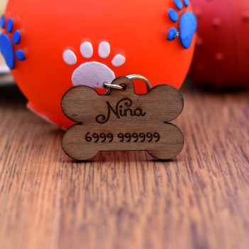 Wooden ID with engraving for dog or cat