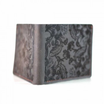 Handmade leather wallet Floral Grey 
