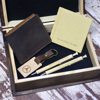 Wooden box set with personalized gifts
