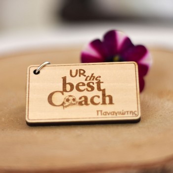 Wooden keychain for soccer coach 