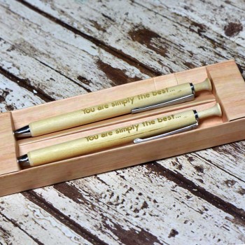Gift set for teacher with wooden pen and wooden pencil