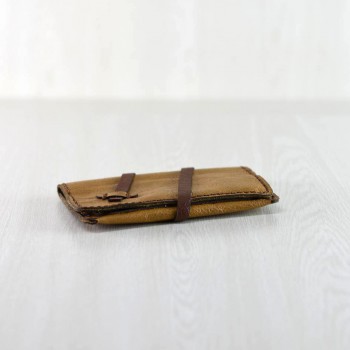 Handmade beige leather tobacco case with strap 
