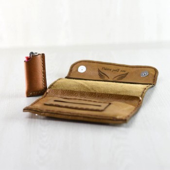 Leather tobacco set with metal buttons and leather case 