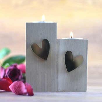 Wooden candlesticks gift for couples- HEARTS 