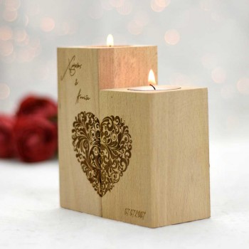 Wooden candlesticks - HEART gift for couples