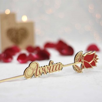 decorative rose with name - gold and red
