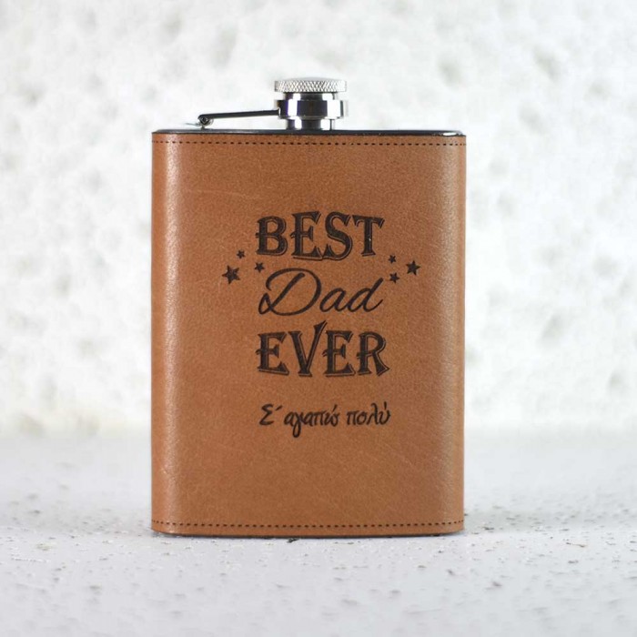 Stainless steel metal flask with leather upholstery gift for dad