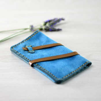 Suede leather handmade turquoise tobacco case 