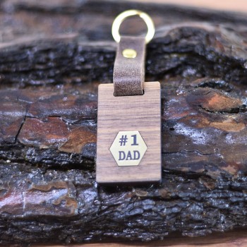 Wooden keychain with leather for dad 