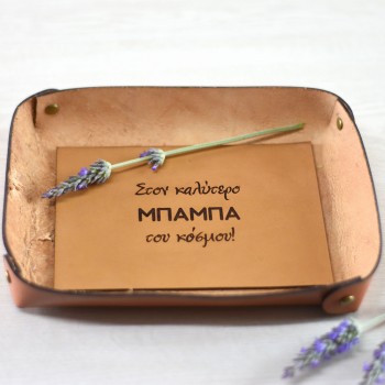Leather desk case with personalized message 