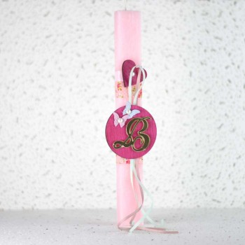 Easter candle with wooden decorative monogram