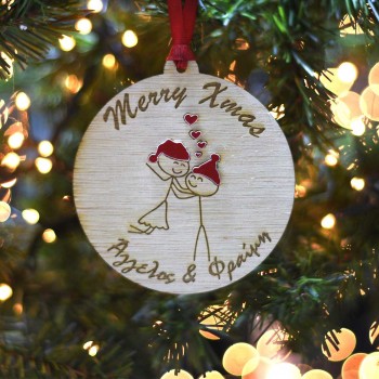 Christmas wooden ornament for couple hugging