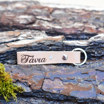 Leather keychain with name and rhinestones 