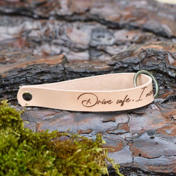 Leather beige keychain engraved