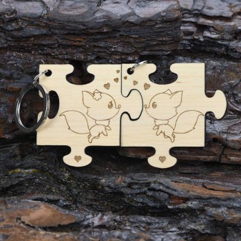Wooden puzzle keychains Foxes
