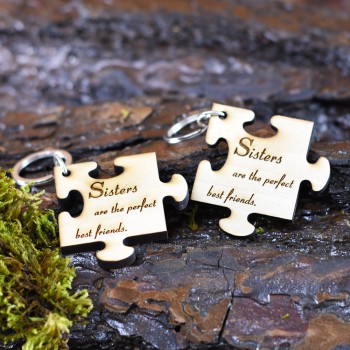 Sisters Wooden Puzzle Keychains  