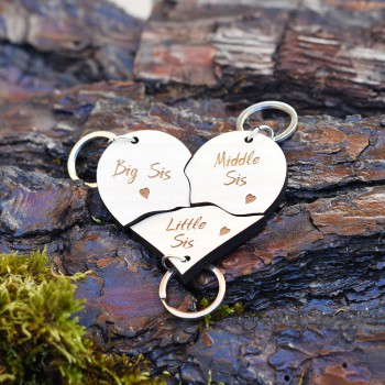 heart keychain for 3 sisters