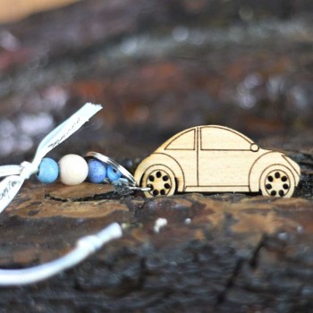Hanging car charm with wooden keychain