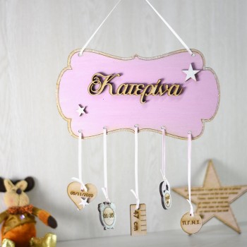 Wall decoration with name and elements 