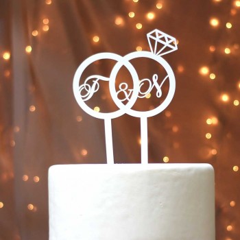 Wedding cake topper with your initials and diamond