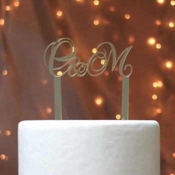 Gold wedding cake topper with your initials