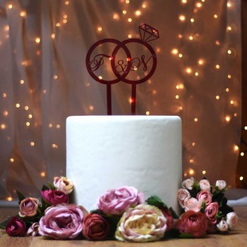 Wedding cake topper with your initials and diamond m.